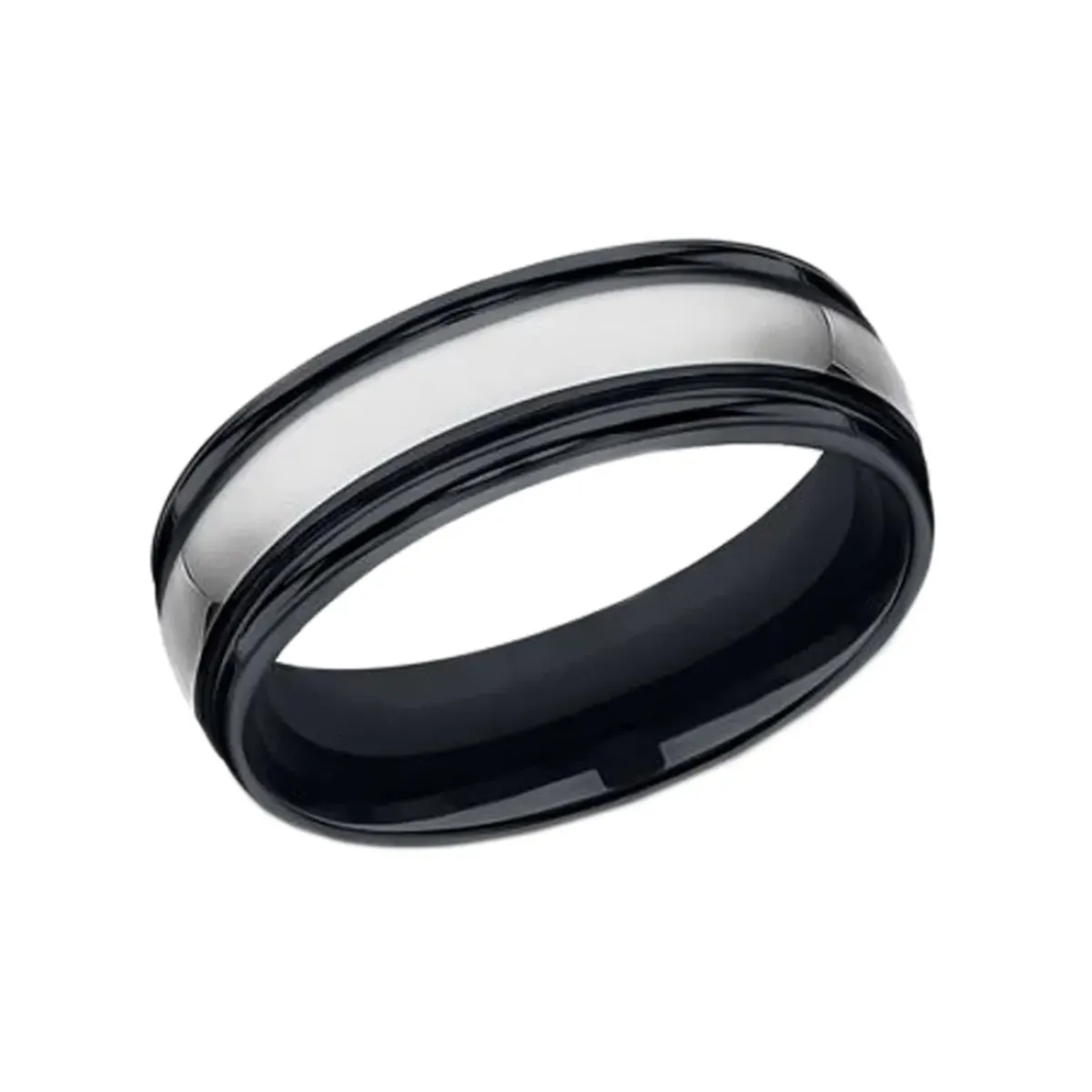 Josephs Jewelers Wedding Bands For Men>Black Ceramic and Tungsten 7mm Band