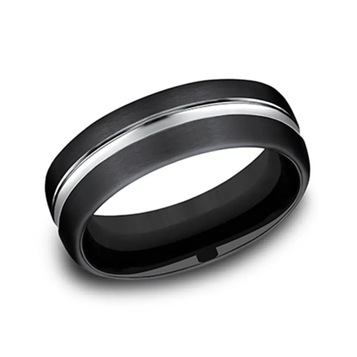 Josephs Jewelers Wedding Bands For Men>Black Satin Chrome Edged 7.5mm Band