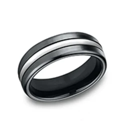 Josephs Jewelers Wedding Bands For Men>Black Satin Chrome Edged 7.5mm Band