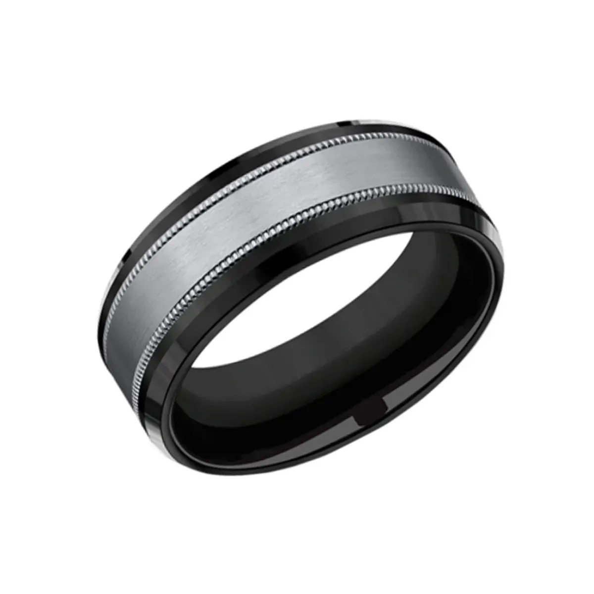 Josephs Jewelers Wedding Bands For Men>Black Titanium and Tantalum Milgrain Band