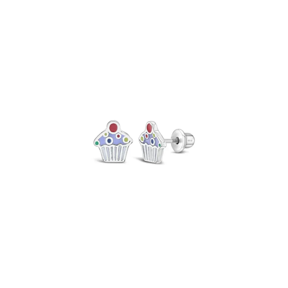 Josephs Jewelers Earrings>Children’s Sterling Silver Enamel Cupcake Stud Earrings