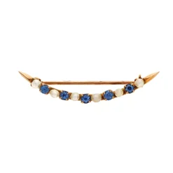 Josephs Jewelers Estate>Estate 14K Yellow Gold Pearl and Blue Sapphire Brooch