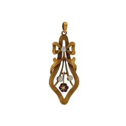 Josephs Jewelers Estate>Estate 14K Yellow Gold Pearl and Diamond Bow Pendant