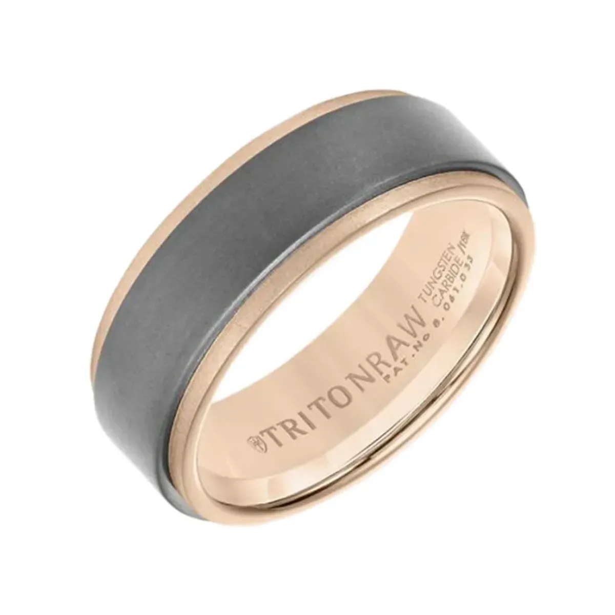 Josephs Jewelers Wedding Bands For Men>18K Rose Gold and Tungsten 8mm Wedding Band