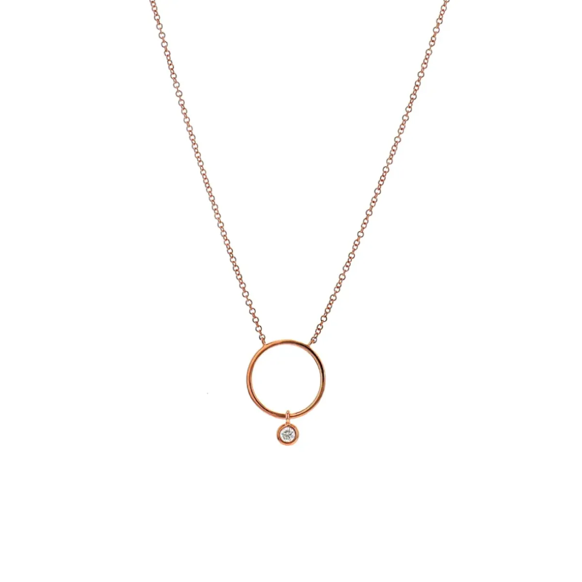 Josephs Jewelers Necklaces And Pendants>14K Rose Gold Circle Station Necklace with Diamond Dangle