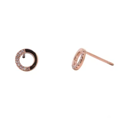 Josephs Jewelers Earrings>14K Rose Gold Half Diamond Circle Stud Earrings
