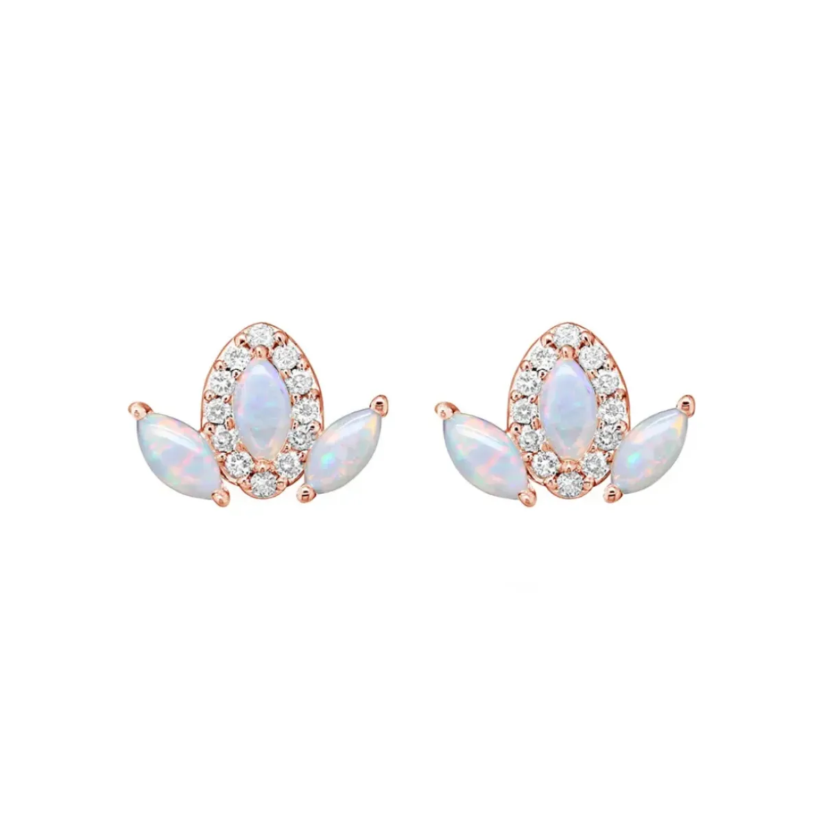 Josephs Jewelers Earrings>14K Rose Gold Marquise Opal and Diamond Earrings