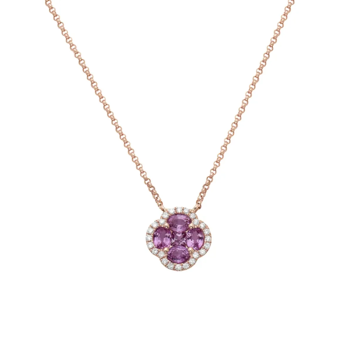 Josephs Jewelers Necklaces And Pendants>14K Rose Gold Pink Sapphire and Diamond Necklace