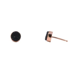 Josephs Jewelers Earrings>14K Rose Gold Round Black Drusy Stud Earrings
