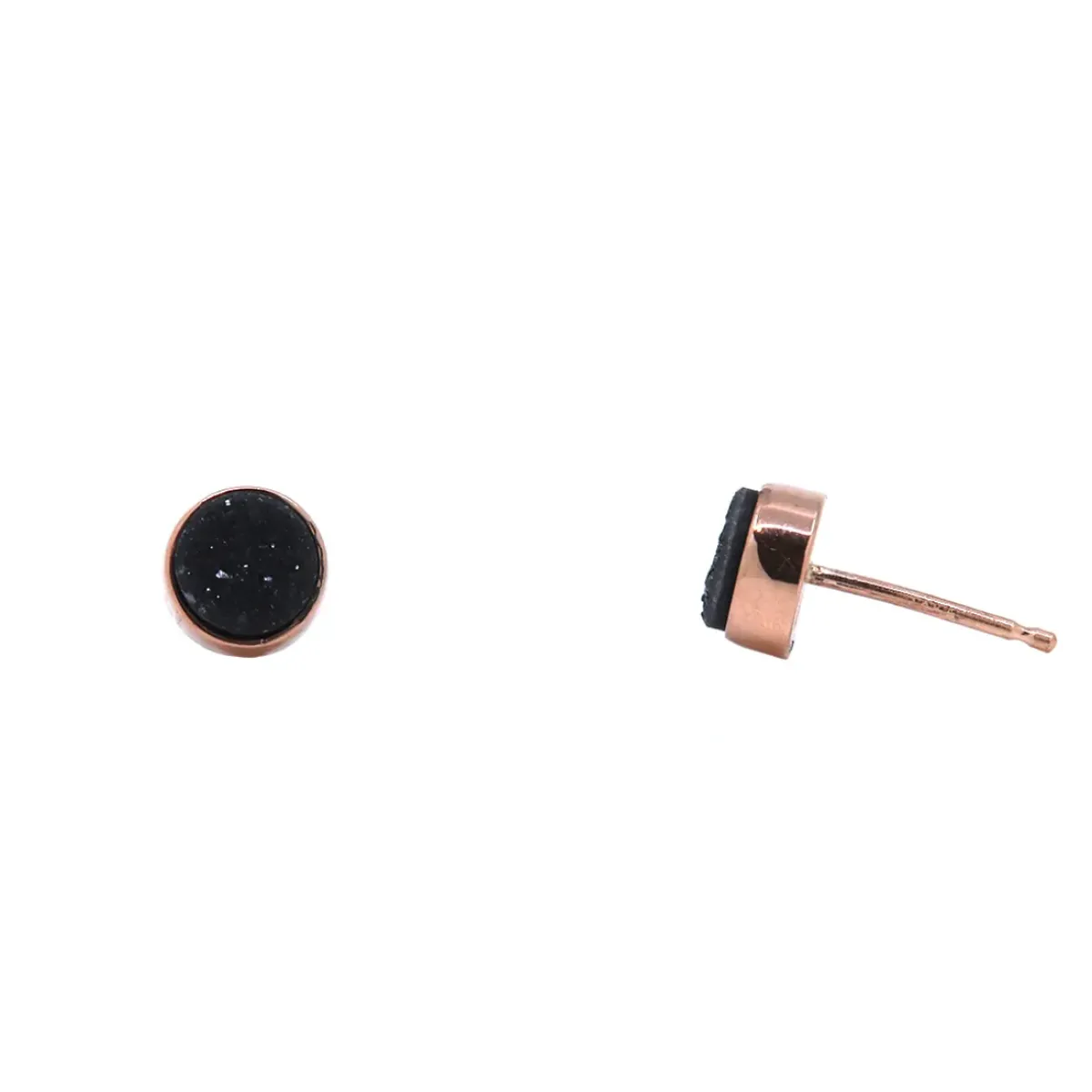 Josephs Jewelers Earrings>14K Rose Gold Round Black Drusy Stud Earrings