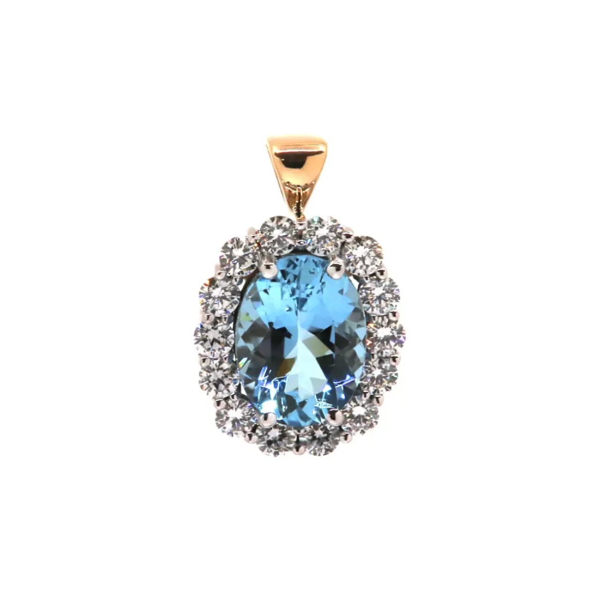 Josephs Jewelers Necklaces And Pendants>14K Two-Tone Oval Aquamarine and Diamond Halo Pendant