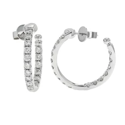 Josephs Jewelers Earrings>14K White Gold 1.30 Carat Diamond Hoop Earrings