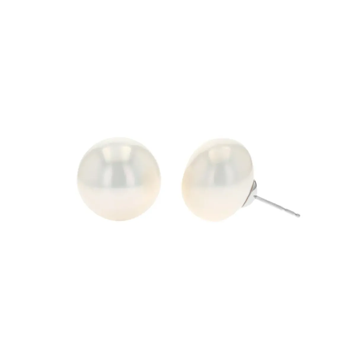 Josephs Jewelers Earrings>14K White Gold 16-17 mm Button Freshwater Pearl Earrings
