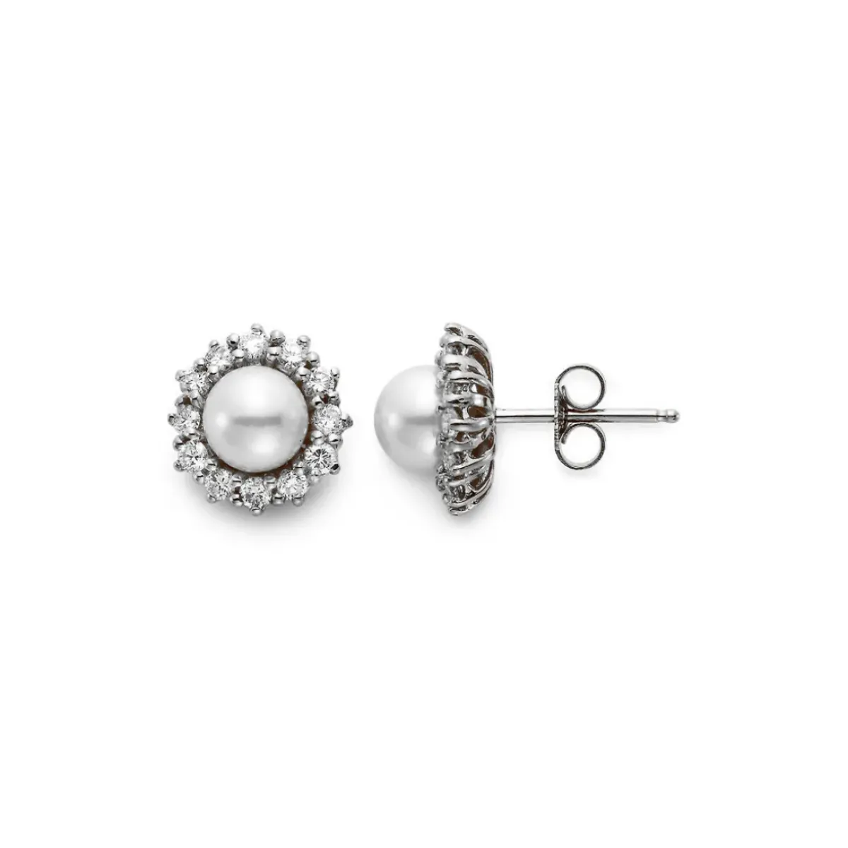 Josephs Jewelers Earrings>18K White Gold 7.5 mm Cultured Pearl and Diamond Halo Earrings