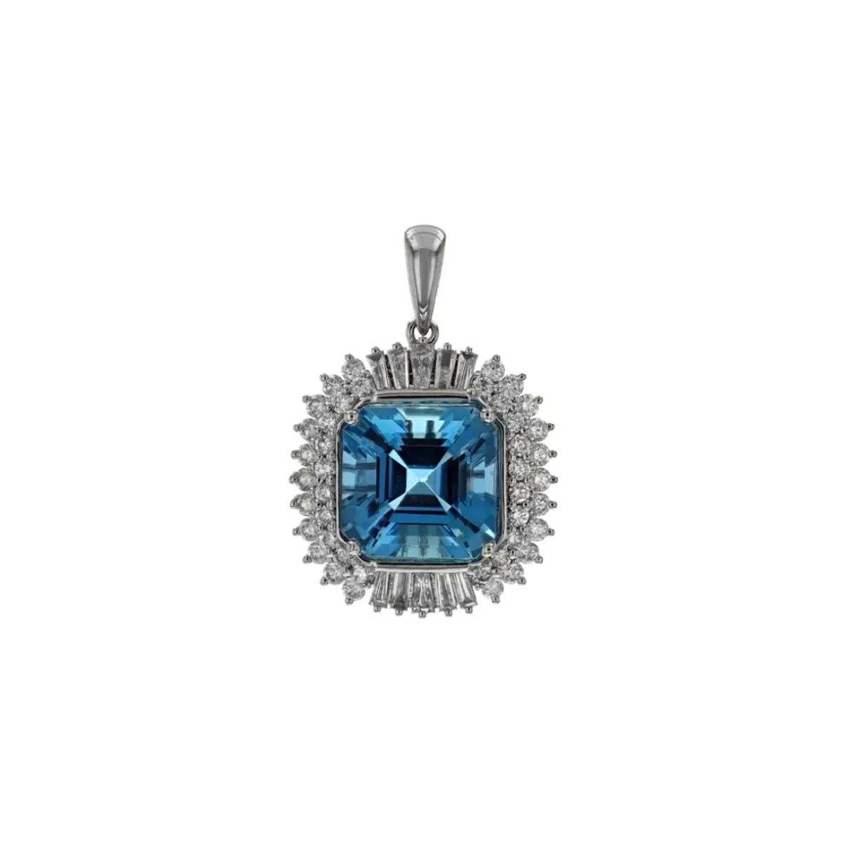 Josephs Jewelers Necklaces And Pendants>14K White Gold Asher Aquamarine and Diamond Pendant