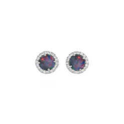Josephs Jewelers Earrings>14K White Gold Australian Opal Doublet and Diamond Earrings