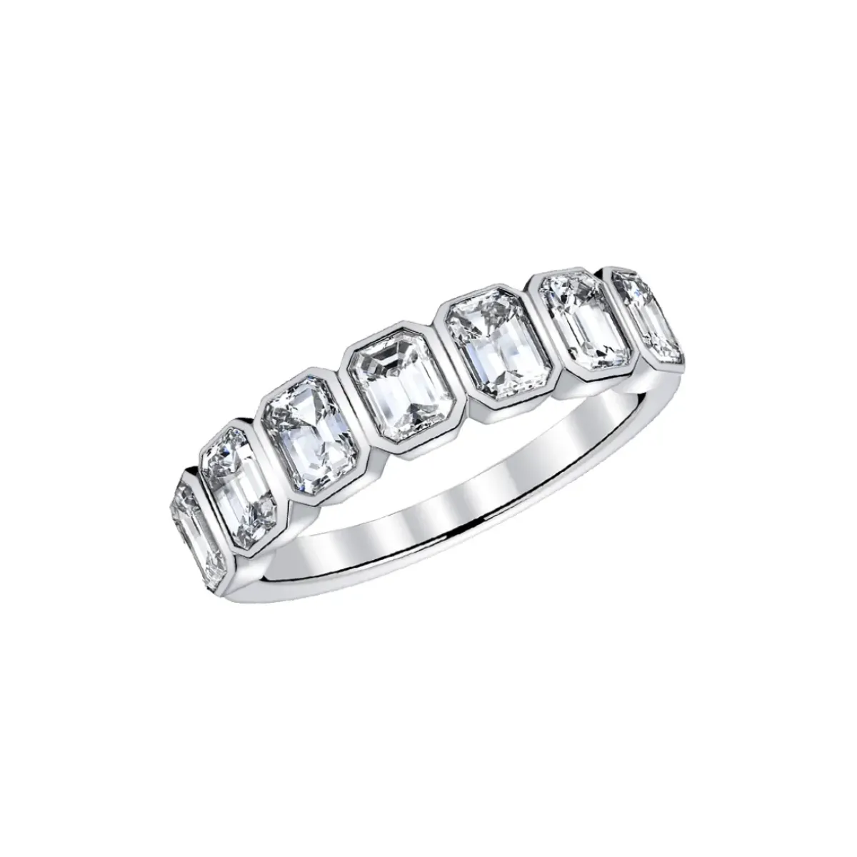 Josephs Jewelers Wedding Bands For Women>18K White Gold Bezel-Set Emerlad-Cut Diamond Wedding Band
