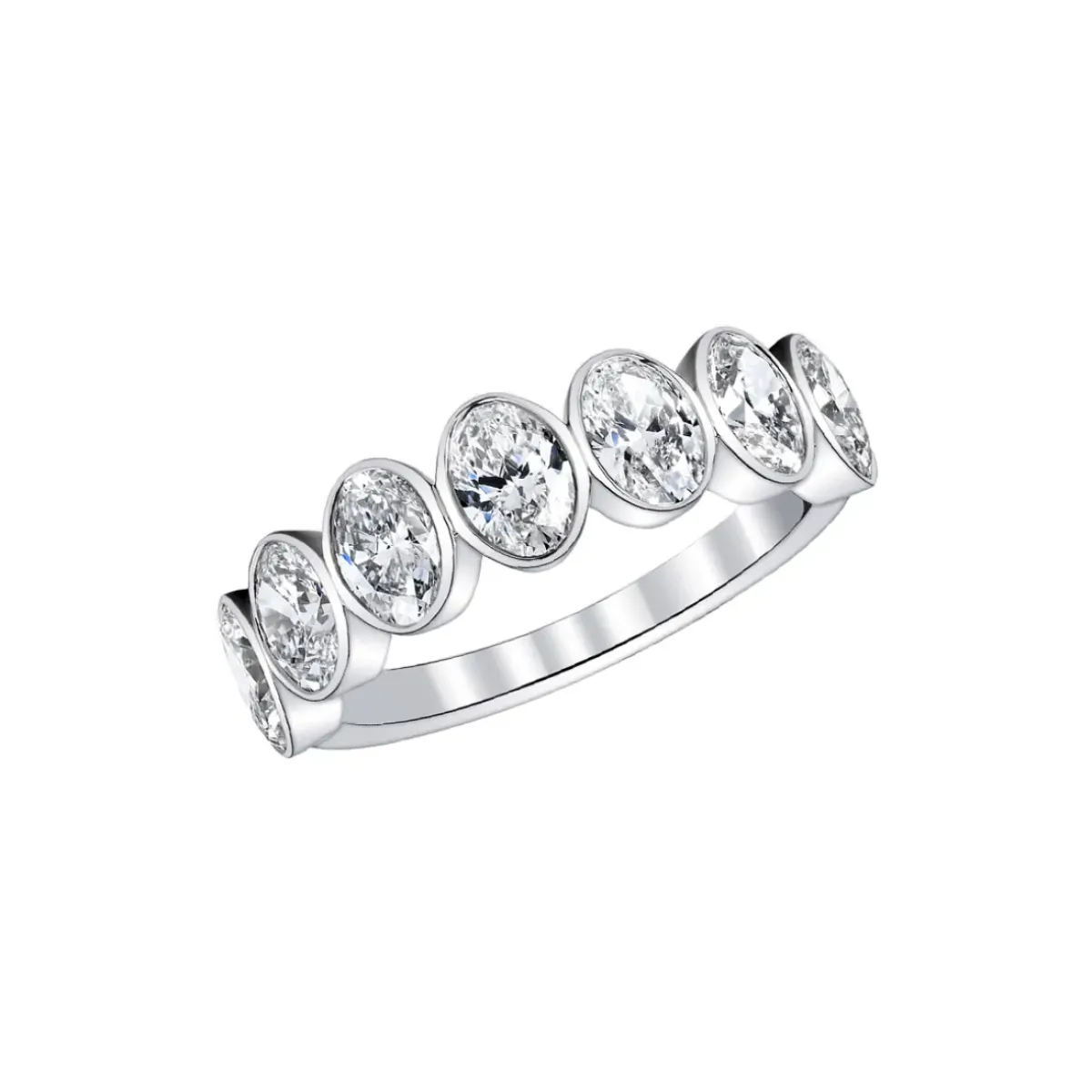 Josephs Jewelers Wedding Bands For Women>18K White Gold Bezel-Set Oval Diamond Wedding Band