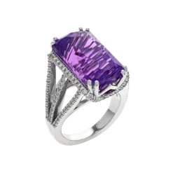 Josephs Jewelers Rings>14K White Gold Concave Amethyst and Diamond Ring