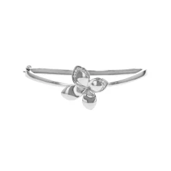 Josephs Jewelers Bracelets>14K White Gold Diamond Flower Bangle Bracelet
