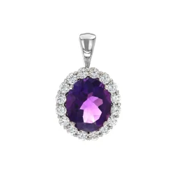 Josephs Jewelers Necklaces And Pendants>14K White Gold Diamond Halo Amethyst Pendant
