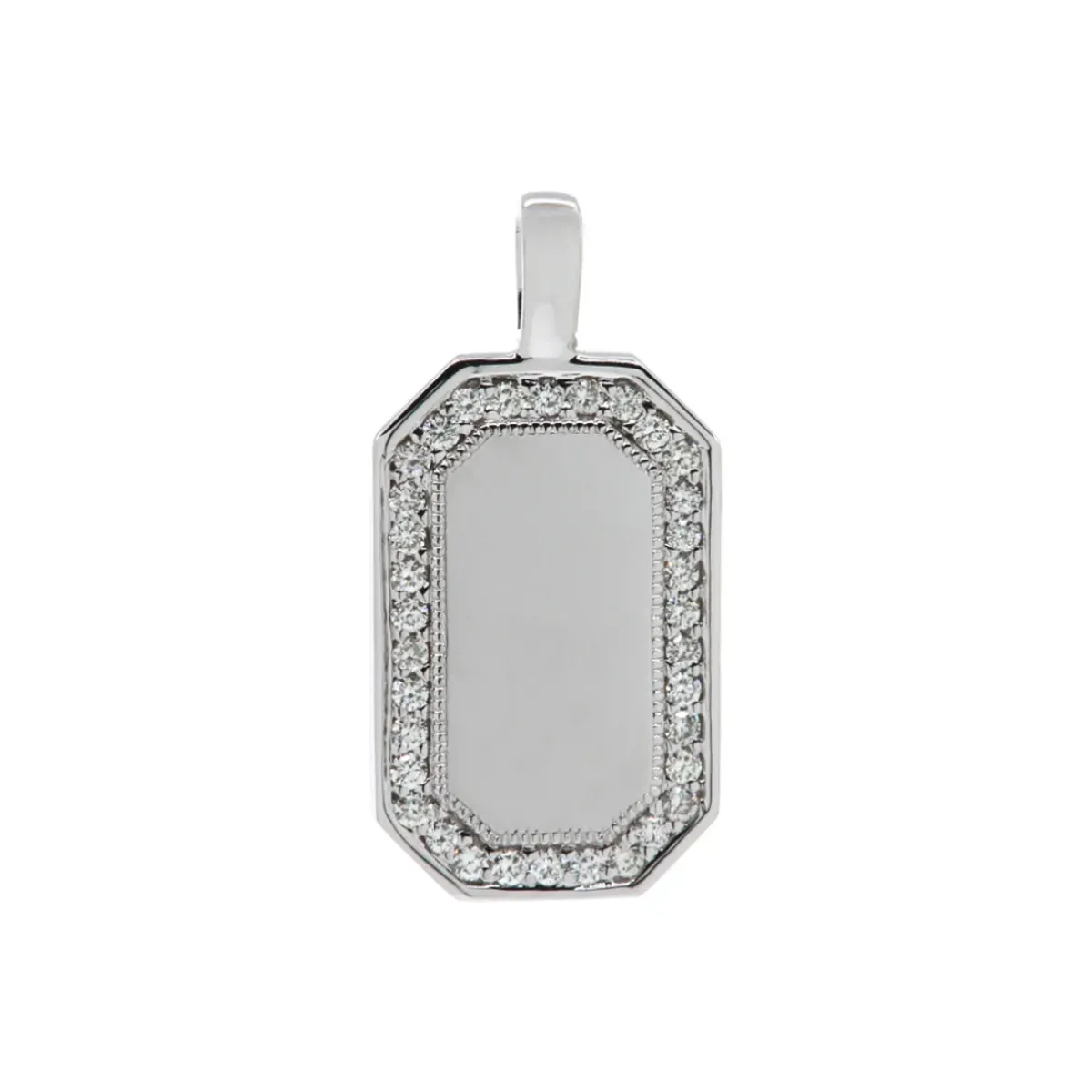 Josephs Jewelers Necklaces And Pendants>18K White Gold Diamond Rectangular Disk Pendant