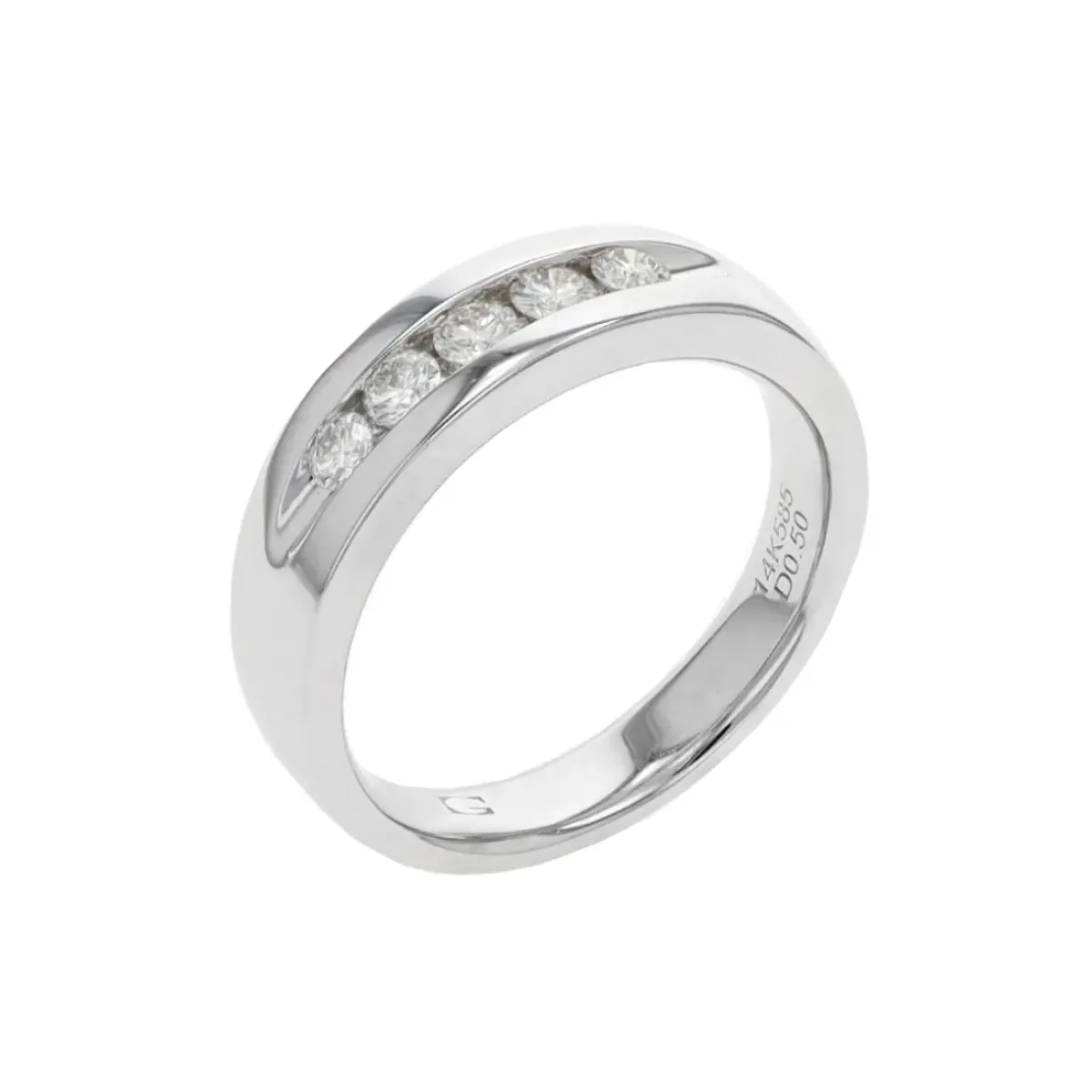 Josephs Jewelers Wedding Bands For Men>14K White Gold 5-Diamond Wedding Band