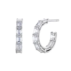 Josephs Jewelers Earrings>18K White Gold Emerald-Cut Diamond Hoop Earrings