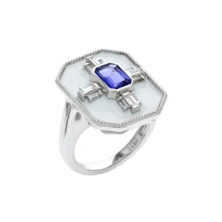 Josephs Jewelers Rings>14K White Gold Emerald-Cut Tanzanite and Diamond Ring