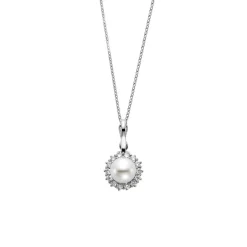 Josephs Jewelers Necklaces And Pendants>18K White Gold Freshwater Pearl and Diamond Halo Pendant with Chain