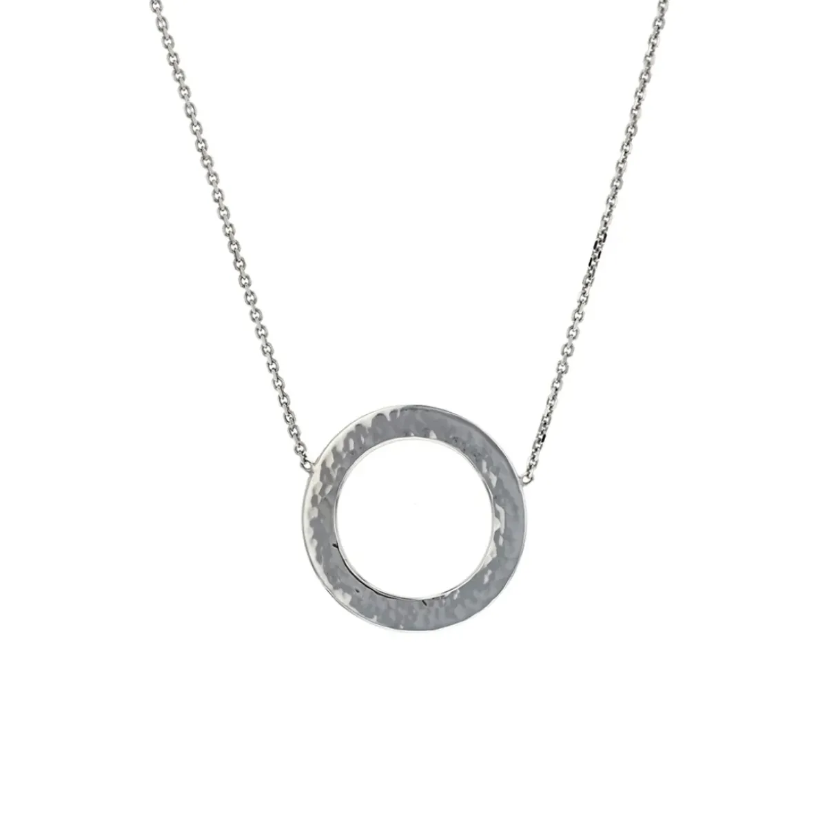 Josephs Jewelers Necklaces And Pendants>14K White Gold Hammered Circle Necklace