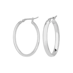 Josephs Jewelers Earrings>14K White Gold Medium Oval Half Round Hoop Earrings