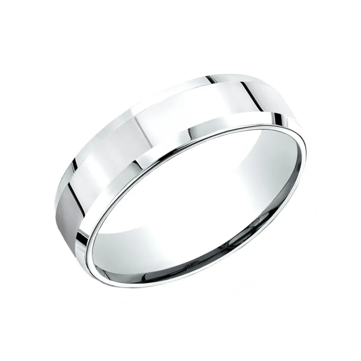 Josephs Jewelers Wedding Bands For Men>14K White Gold 6.5mm Wide Polished Finish Beveled Wedding Band