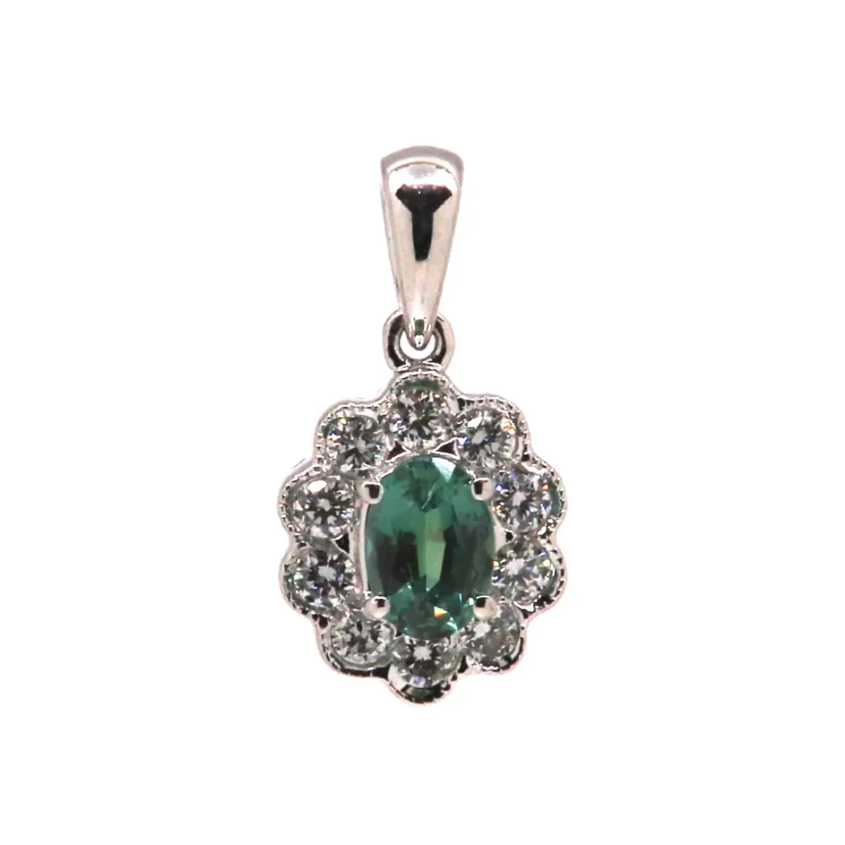 Josephs Jewelers Necklaces And Pendants>18K White Gold Oval Alexandrite and Diamond Pendant