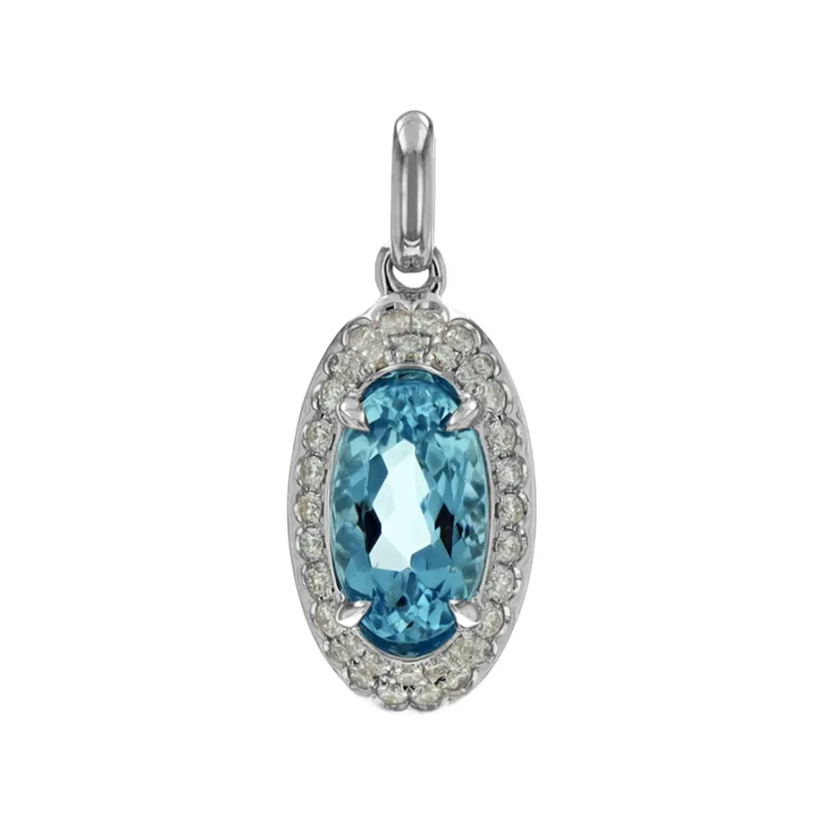 Josephs Jewelers Necklaces And Pendants>14K White Gold Oval Aquamarine and Diamond Pendant