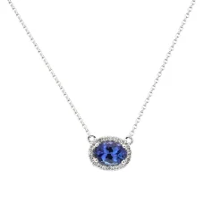 Josephs Jewelers Necklaces And Pendants>14K White Gold Oval Tanzanite and Diamond Halo Necklace