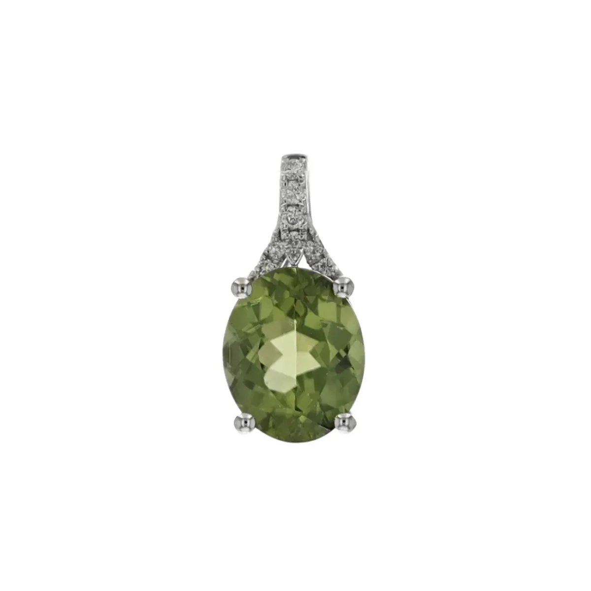 Josephs Jewelers Necklaces And Pendants>14K White Gold Peridot and Diamond Pendant