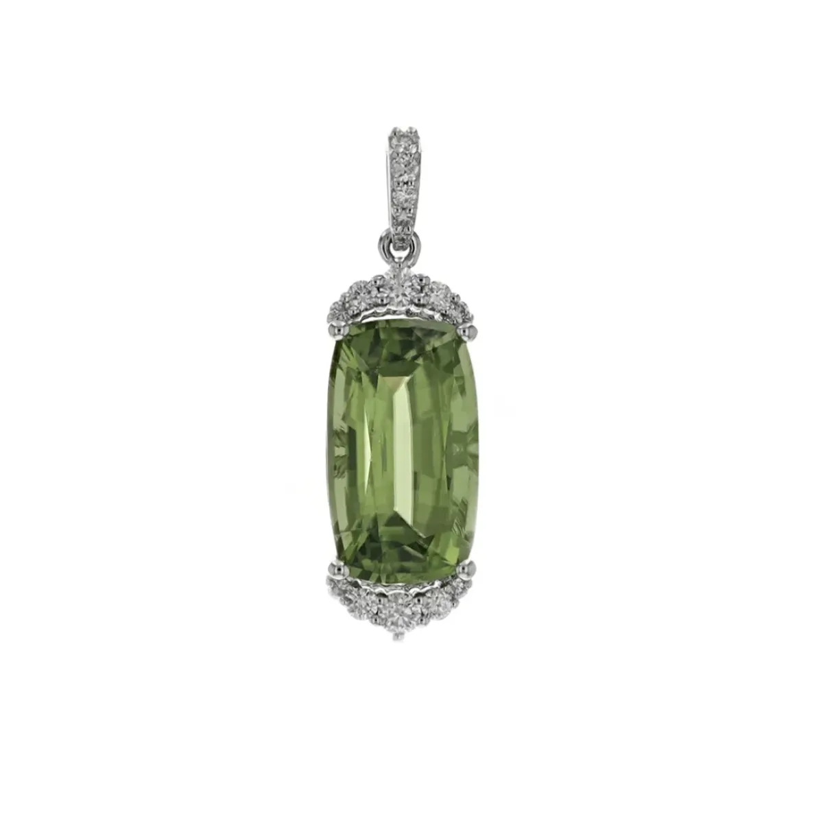 Josephs Jewelers Necklaces And Pendants>14K White Gold Peridot and Diamond Pendant