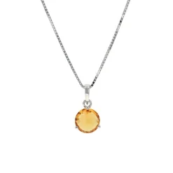 Josephs Jewelers Necklaces And Pendants>14K White Gold Round Citrine Pendant with Chain