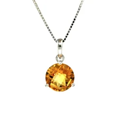 Josephs Jewelers Necklaces And Pendants>14K White Gold Round Citrine Pendant and Chain