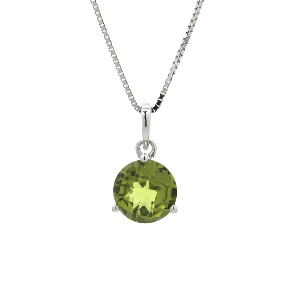Josephs Jewelers Necklaces And Pendants>14K White Gold Round Peridot Pendant and Chain