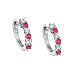 Josephs Jewelers Earrings>14K White Gold Ruby and Diamond Hoop Earrings