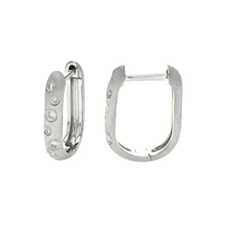 Josephs Jewelers Earrings>14K White Gold Satin Finish Diamond Huggie Hoop Earings