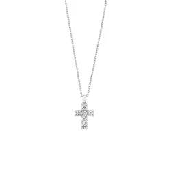 Josephs Jewelers Necklaces And Pendants>14K White Gold Small Diamond Cross Pendant with Chain
