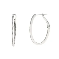 Josephs Jewelers Earrings>14K White Gold Thin Diamond Oval Hoop Earrings