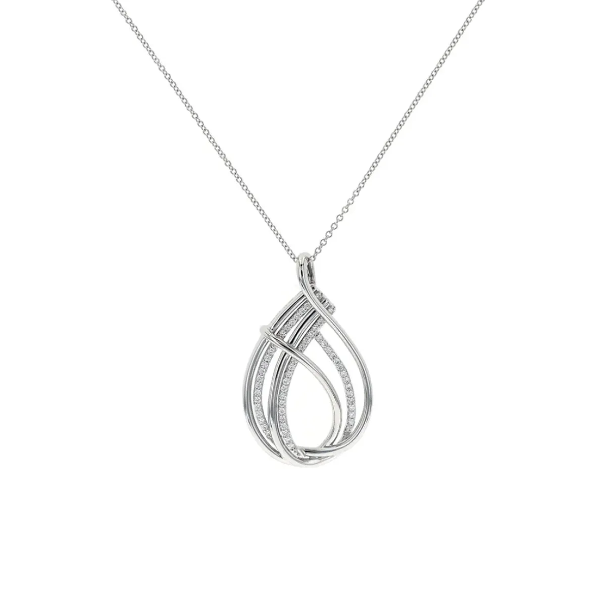 Josephs Jewelers Necklaces And Pendants>18K White Gold Twisted Drop Diamond Pendant with Chain