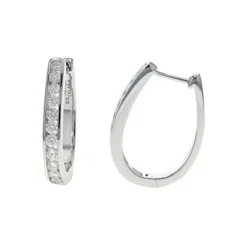 Josephs Jewelers Earrings>14K White Gold “U” Shaped Diamond Hoop Earrings