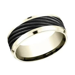 Josephs Jewelers Wedding Bands For Men>14K Yellow Gold and Black Titanium Swirl Band