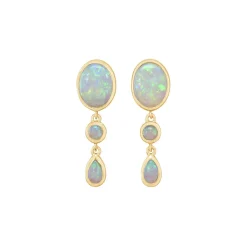 Josephs Jewelers Earrings>14K Yellow Gold Australian Opal Drop Earrings