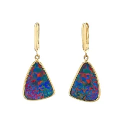 Josephs Jewelers Earrings>14K Yellow Gold Australian Opal Doublet Dangle Earrings